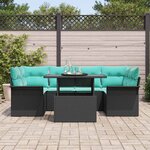 vidaXL Ensemble de canapé de jardin avec coussin 7 Pièces Noir Poly rotin