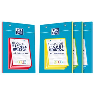 Bloc de 30 Fiches Bristol Perforées 2.0 A5 Q5/5 Bordures couleurs aléatoires OXFORD