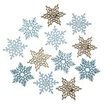12 flocons de neiges adhésifs en bois bleu et doré