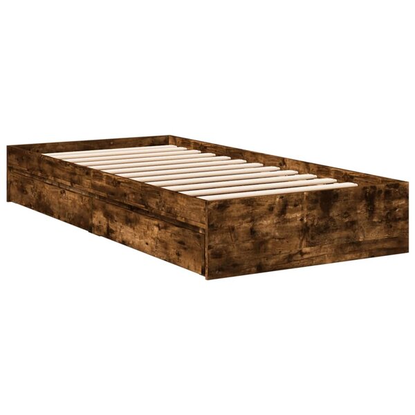 vidaXL Cadre de lit et tiroirs chêne fumé 75x190 cm bois d'ingénierie