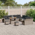 vidaXL Ensemble de canapé de jardin 13 Pièces Gris polyrotin