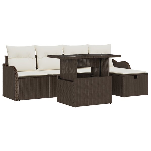 Ensemble de canapé de jardin vidaXL 6 pièces avec coussins en rotin poly marron