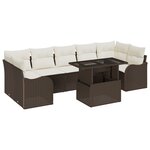 Ensemble de canapé de jardin de 8 pièces avec coussins marron poly rattan