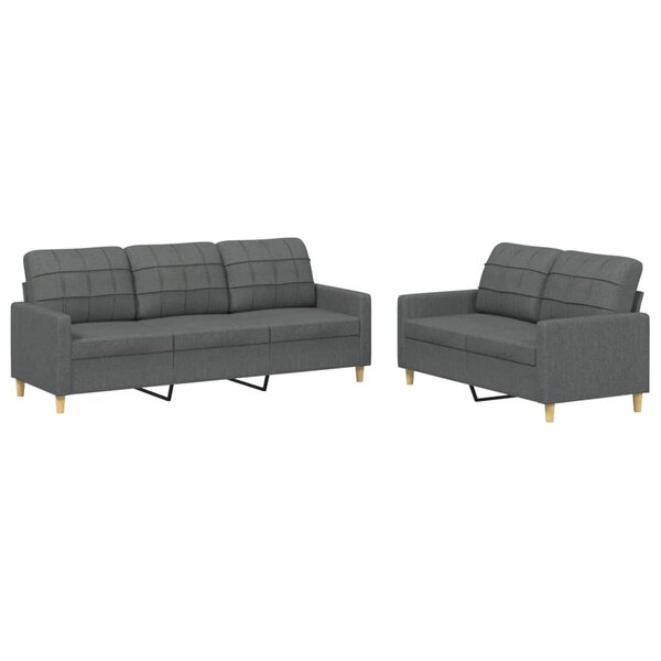 vidaXL Ensemble de canapés 2 Pièces avec coussins Gris foncé Tissu