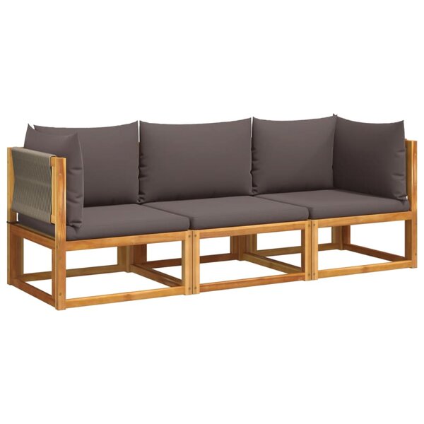 vidaXL Salon de jardin avec coussins 3 Pièces bois massif d'acacia