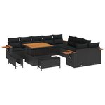 Ensemble de Canapés de Jardin de 13 Pièces avec Coussins Noir Rattan Poly Acacia