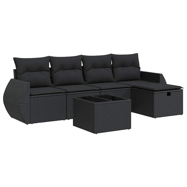 vidaXL Salon de jardin 6 Pièces avec coussins noir résine tressée
