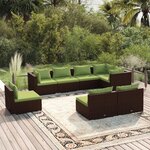 vidaXL Salon de jardin 8 Pièces avec coussins résine tressée marron