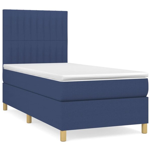 vidaXL Sommier à lattes de lit avec matelas Bleu 90x200 cm Tissu
