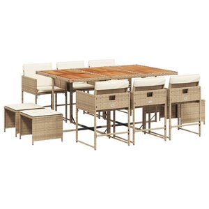 vidaXL Ensemble à manger de jardin et coussins 11 Pièces beige poly rotin