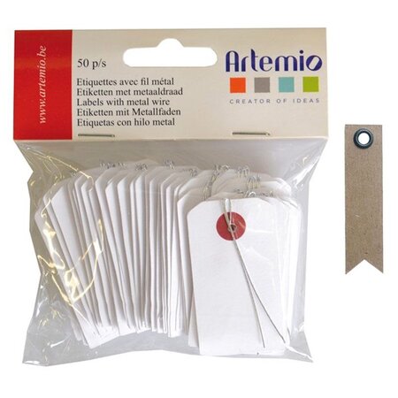 Mini étiquettes blanches 3 x 5 5 cm avec fil métal + 20 étiquettes kraft Fanion