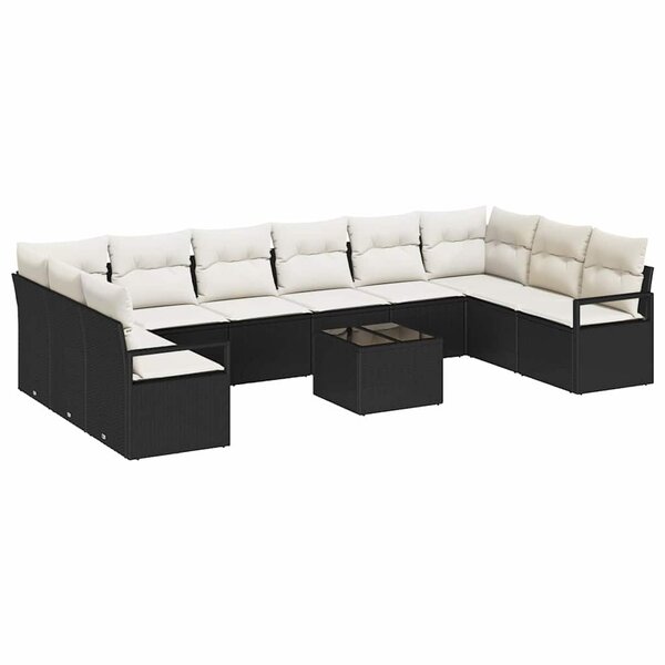 vidaXL Ensemble de canapé de jardin 11 Pièces Noir Poly rotin
