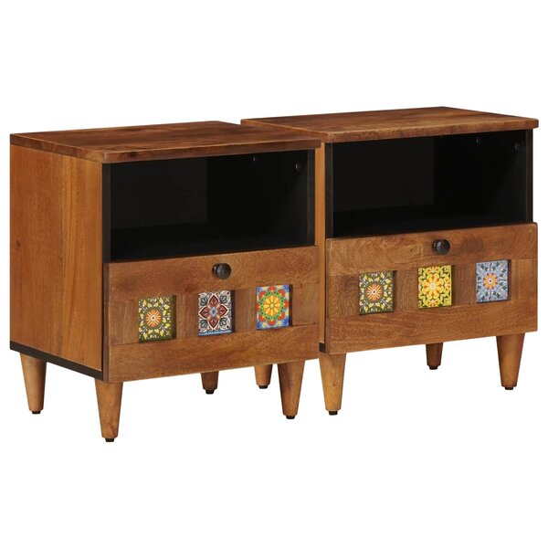 vidaXL Cabinet de chevet avec tiroir 2 Pièces Marron 40 x 33 x 46 cm