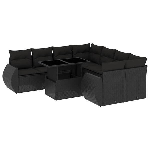 vidaXL Salon de jardin 9 Pièces avec coussins noir résine tressée