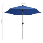 vidaXL Parasol avec LED et mât en aluminium 300 cm Bleu azuré