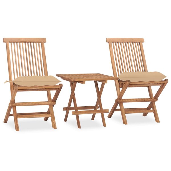 vidaXL Mobilier à dîner d'extérieur pliable avec coussin 3 Pièces Teck