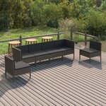 vidaXL Salon de jardin 6 Pièces avec coussins Résine tressée Gris