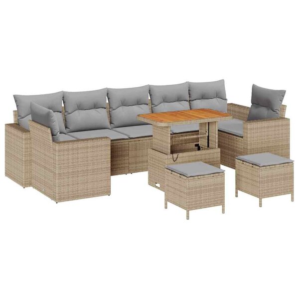 vidaXL Ensemble de canapé de jardin 10 Pièces Beige polyrotin