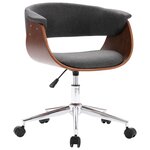 Chaise fauteuil siège pivotante de bureau informatique étude bois courbé et tissu gris 02_0024105