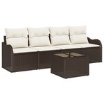 vidaXL Set de canapés de jardin 5 pièces avec coussins marron en rattan synthétique.