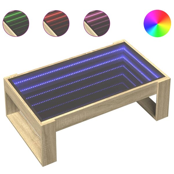 vidaXL Table basse avec LED infini chêne sonoma 90x53x30 cm
