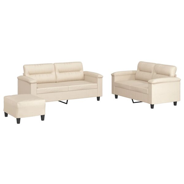 vidaXL Ensemble de canapés 3 Pièces avec coussins beige tissu microfibre