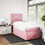 vidaXL Sommier à lattes de lit avec matelas Rose 90x200 cm Velours
