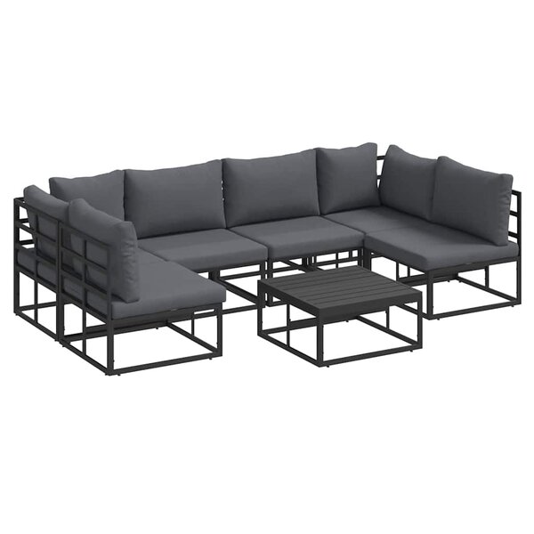 vidaXL Ensemble de canapé de jardin avec coussin 7 Pièces Noir Aluminium