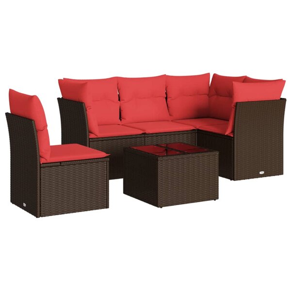 vidaXL Salon de jardin 6 Pièces avec coussins marron résine tressée