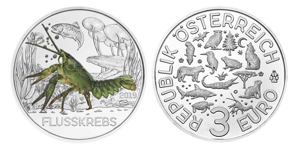 Pièce de monnaie 3 euro Autriche 2019 – Ecrevisse
