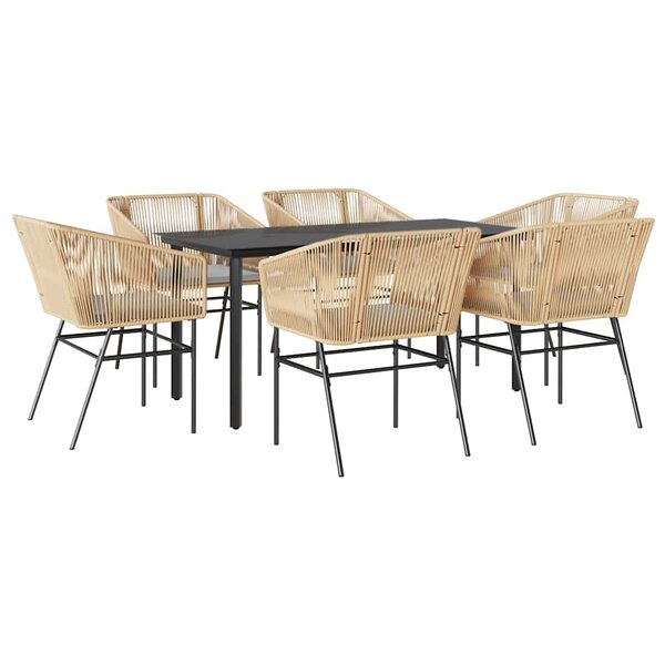 vidaXL Ensemble à manger jardin coussins 7Pièces marron poly rotin verre