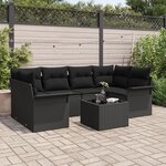 Ensemble de 7 Pièces de Canapé de Jardin avec Coussins Noir Poly Rattan