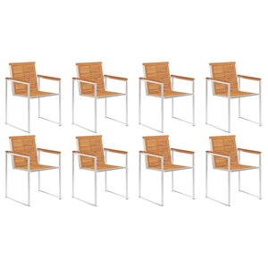 vidaXL Chaises de jardin lot de 8 Bois d'acacia et acier inoxydable