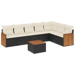 vidaXL Salon de jardin 8 Pièces avec coussins noir résine tressée