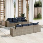 vidaXL Salon de jardin 9 Pièces avec coussins gris résine tressée
