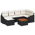 vidaXL Canapé de jardin 7 pièces avec coussins en polyrotin noir et acacia