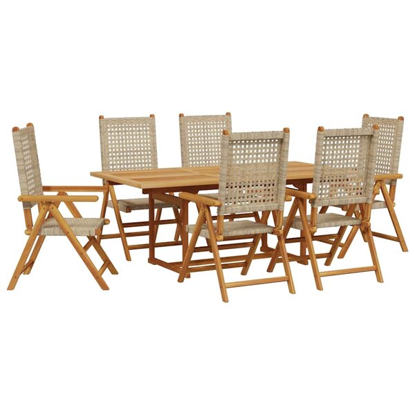 vidaXL Ensemble à manger de jardin 7 Pièces beige rotin et bois massif