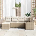 vidaXL Ensemble de canapé de jardin 6 Pièces Beige et blanc Poly rotin