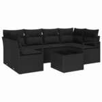 vidaXL Ensemble de canapé de jardin avec coussin 7 Pièces Noir
