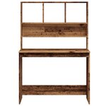 Bureau table poste de travail meuble d'ordinateur informatique étude avec étagères vieux bois 102 x 45 x 148 cm bois d'ingénierie brun 02_0023494