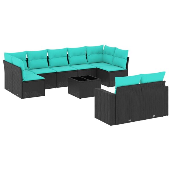 vidaXL Salon de jardin 10 Pièces avec coussins noir résine tressée