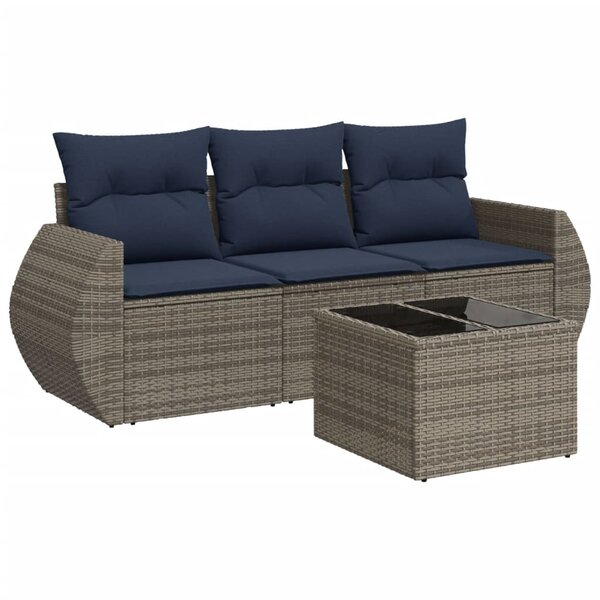 vidaXL Salon de jardin 4 Pièces avec coussins gris résine tressée