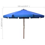 vidaXL Parasol d'extérieur avec mât en bois 330 cm Bleu azuré