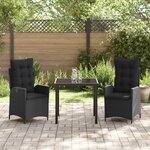 vidaXL Ensemble de salle à manger de jardin 3 pièces avec coussins en rattan poly noir