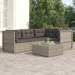 vidaXL Salon de jardin 4 Pièces avec coussins Gris Résine tressée