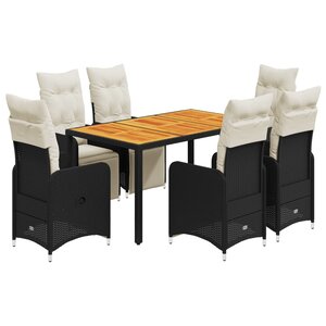 vidaXL Ensemble de bistro de jardin 7 Pièces coussins noir poly rotin