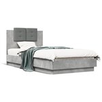vidaXL Cadre de lit tête de lit et lumières LED gris béton 75x190 cm