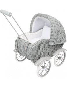 Landau de poupée rétro en osier > 51 x 32 x 52 cm
