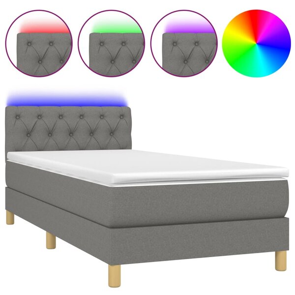 vidaXL Sommier à lattes de lit avec matelas et LED Gris foncé 80x200cm