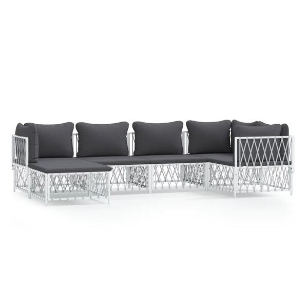 vidaXL Salon de jardin avec coussins 6 Pièces blanc acier